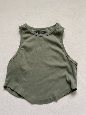 ESSENTIALS Olive Green Ribbed Tank Top for Women